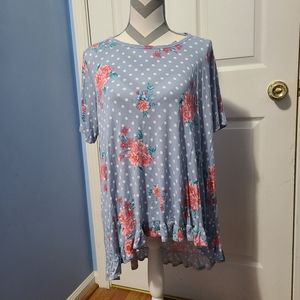 Polka-dot Floral Print Top Size 1X